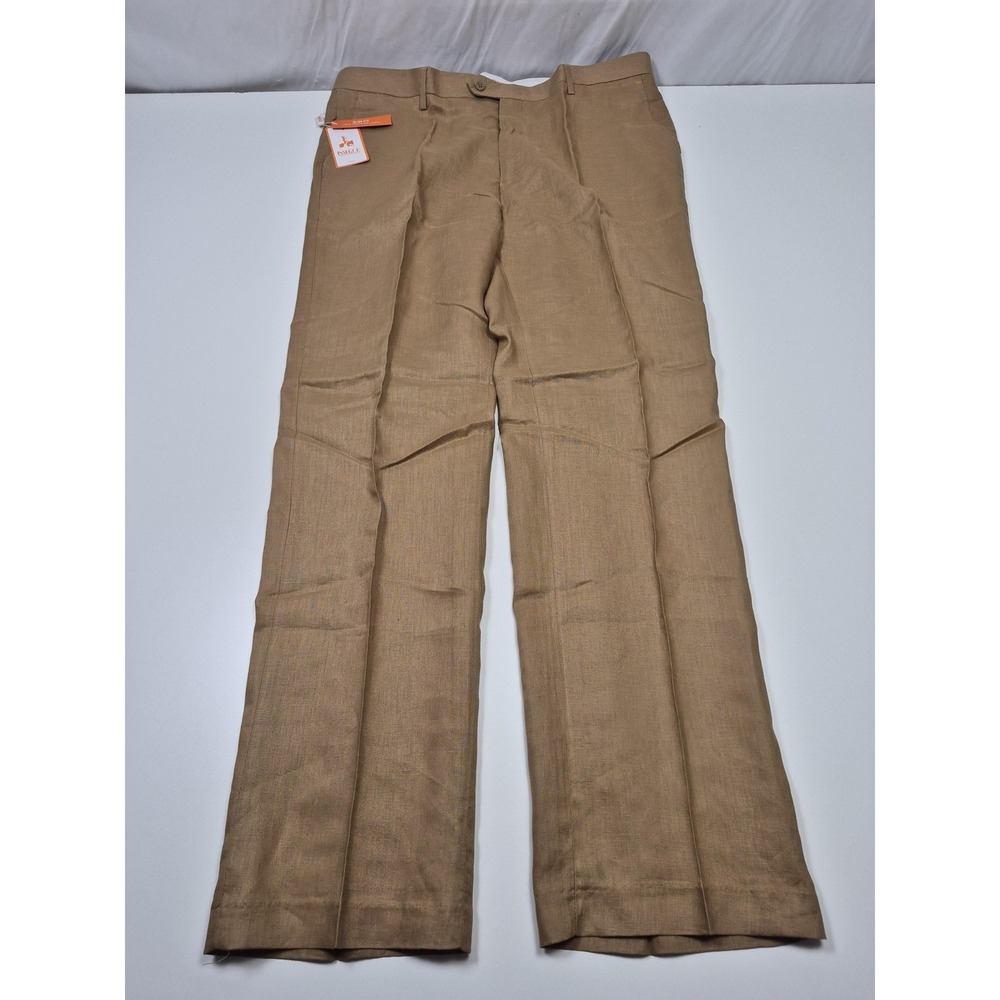 Inserch Dress Pants Mens 42x34 Beige Linen Slim Fit Straight Leg Casual NWT